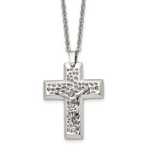 Chisel Stainless Steel Textured Crucifix Pendant w 20 inch Cable Chain Necklace